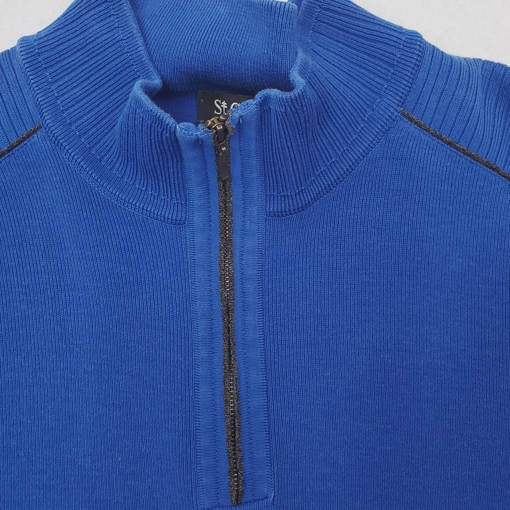 Vintage St. Croix Sweater Men Large Blue Quarter Zip Pullover Mock Neck Made USA - Picture 2 of 15